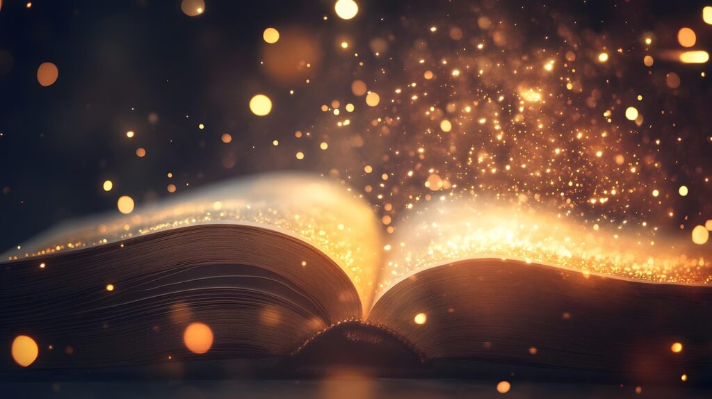 Photo by u_ozhkrzut0x ai generated, magic book, light, magic, magical world, knowledge, mystery, imagination, fairy tale, light and shadow, sparkle, book, magic story, enchanting, literature, magical elements, fantasy